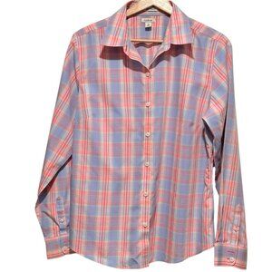 LL Bean Pink Plaid Womens Medium Cotton Long Sleeve Button Down Collared Shirt